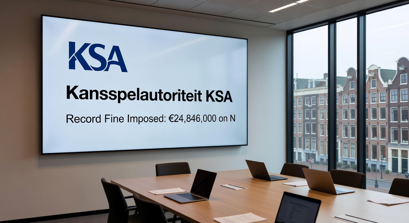 Een online casino interface met crypto-betaalknoppen en een Nederlands vlaggetje, geïllustreerd met een rood waarschuwingsbord van de KSA