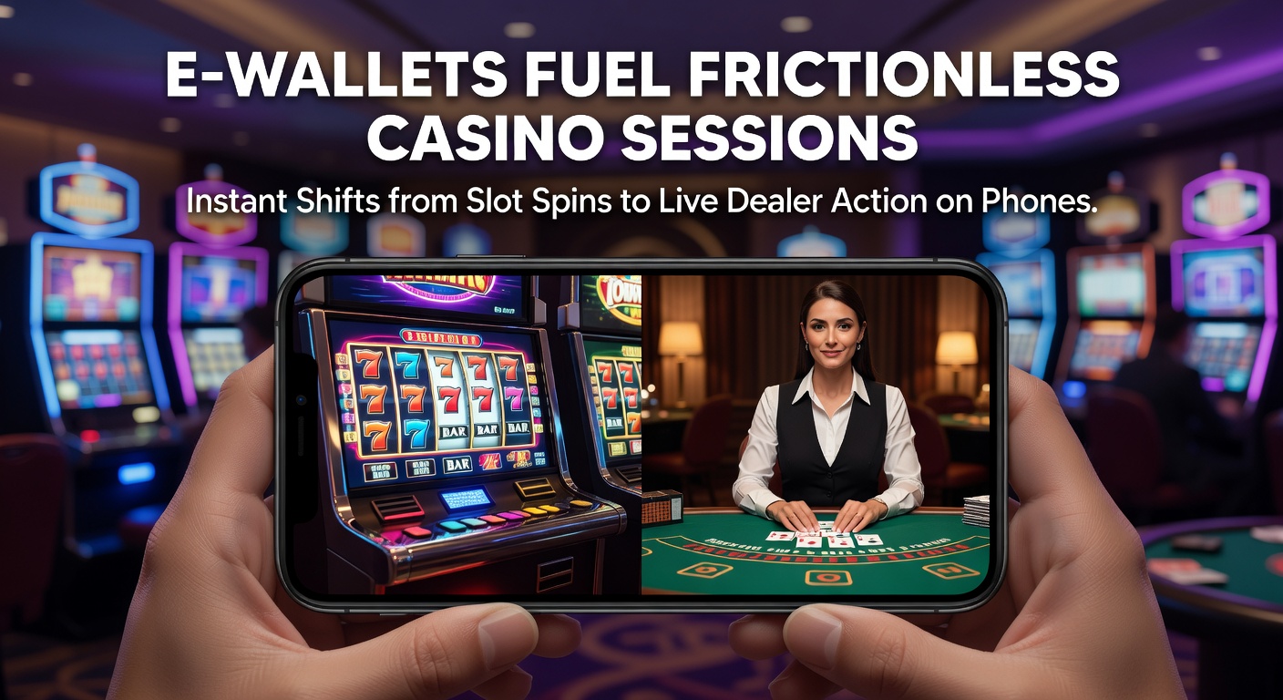 Smartphone met open casino-app, e-wallet icoontjes en naadloze overgang van slots naar live roulette-tafel