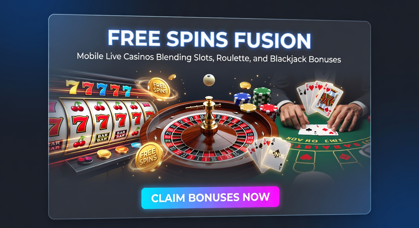 Mobiele live casino interface met free spins, roulette wiel en blackjack tafel geblend in één scherm